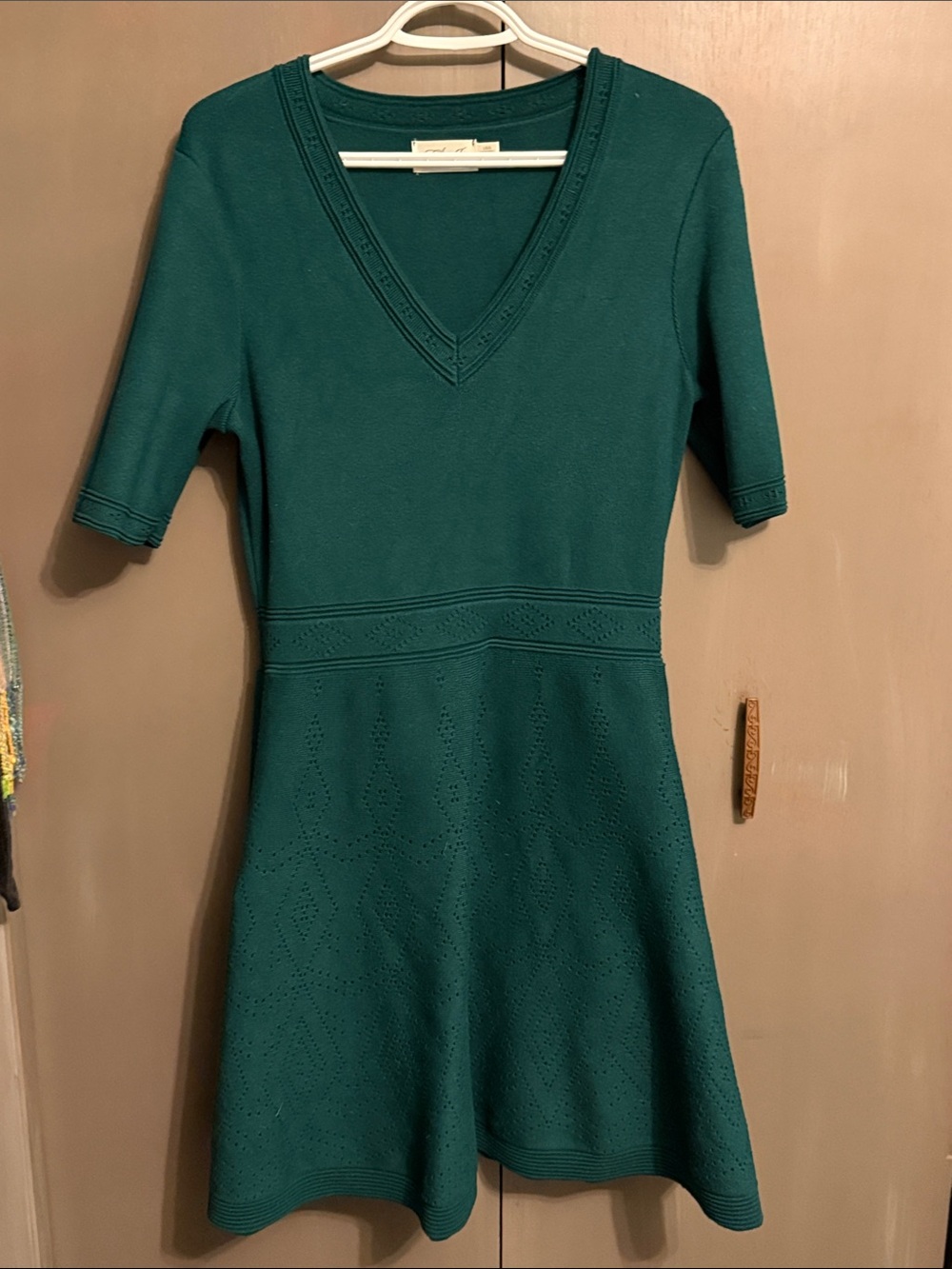 Eliza J Teal V-Neck Fit & Flare Knit Dress